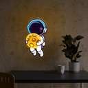 Astronaut Floating In Space And Holding Moon Artwork Led Neon Sign - Reels Custom