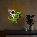 Astronaut Riding Dinosaur With Gun Artwork Led Neon Sign - Reels Custom