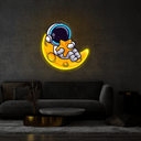 Cute Astronaut Lay On Moon Cartoon Artwork Led Neon Sign - Reels Custom
