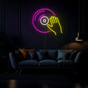 Vinyl Disk With Hand Neon Sign - Reels Custom