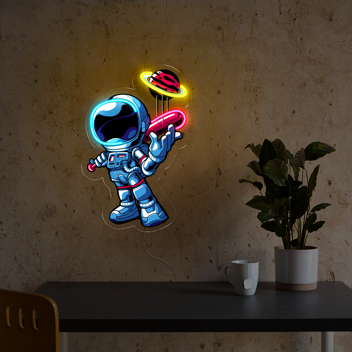 Astronaut playing Baseball Artwork Neon Sign