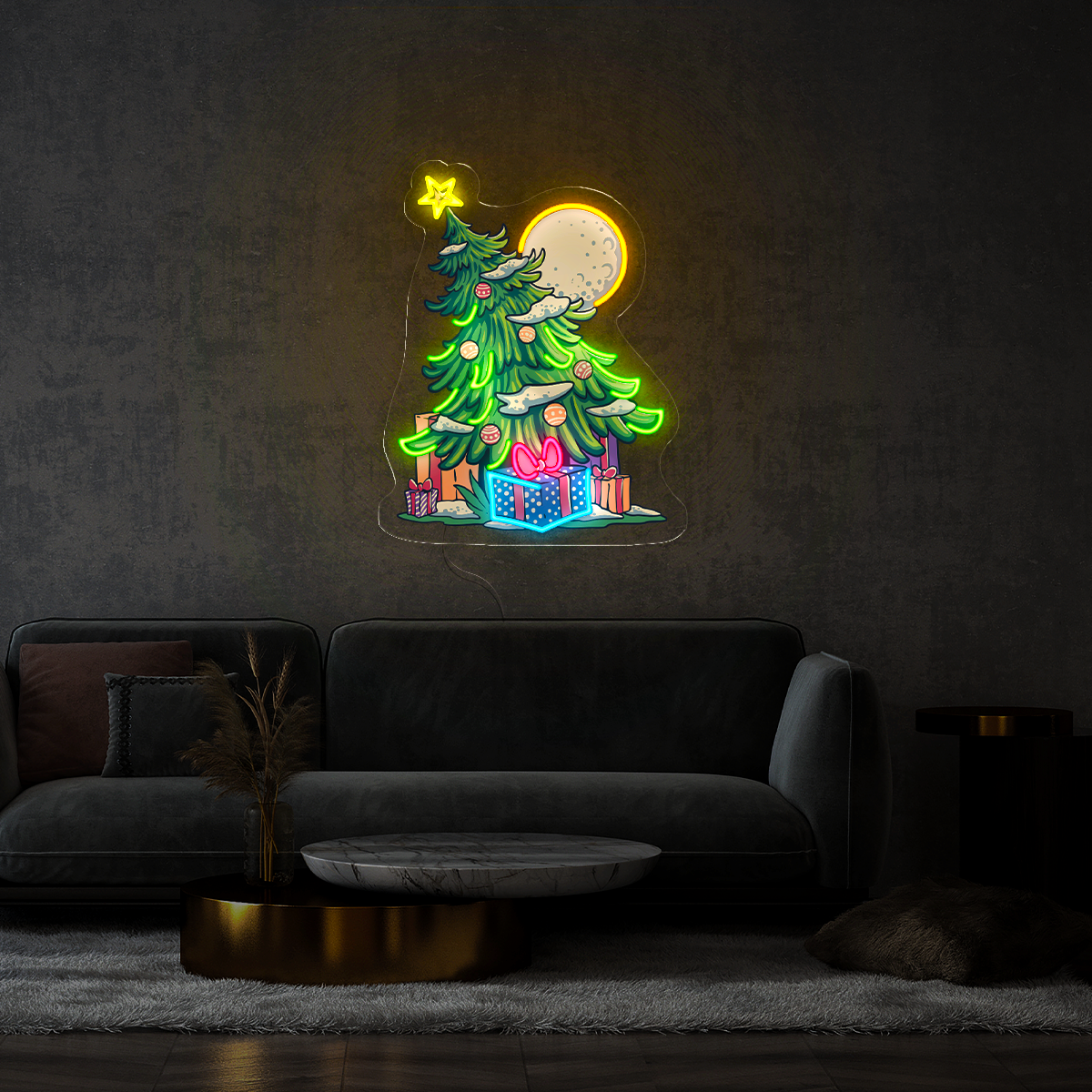 Christmas Tree with many gifts Artwork Neon Sign