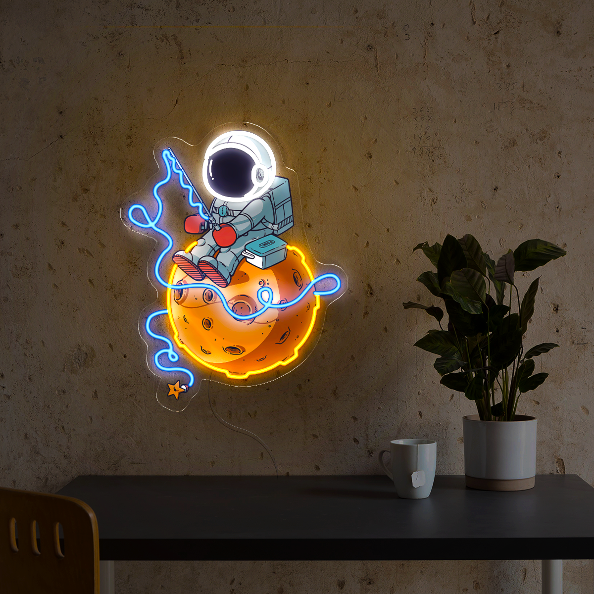 Astronaut Fishing Artwork Led Neon Sign