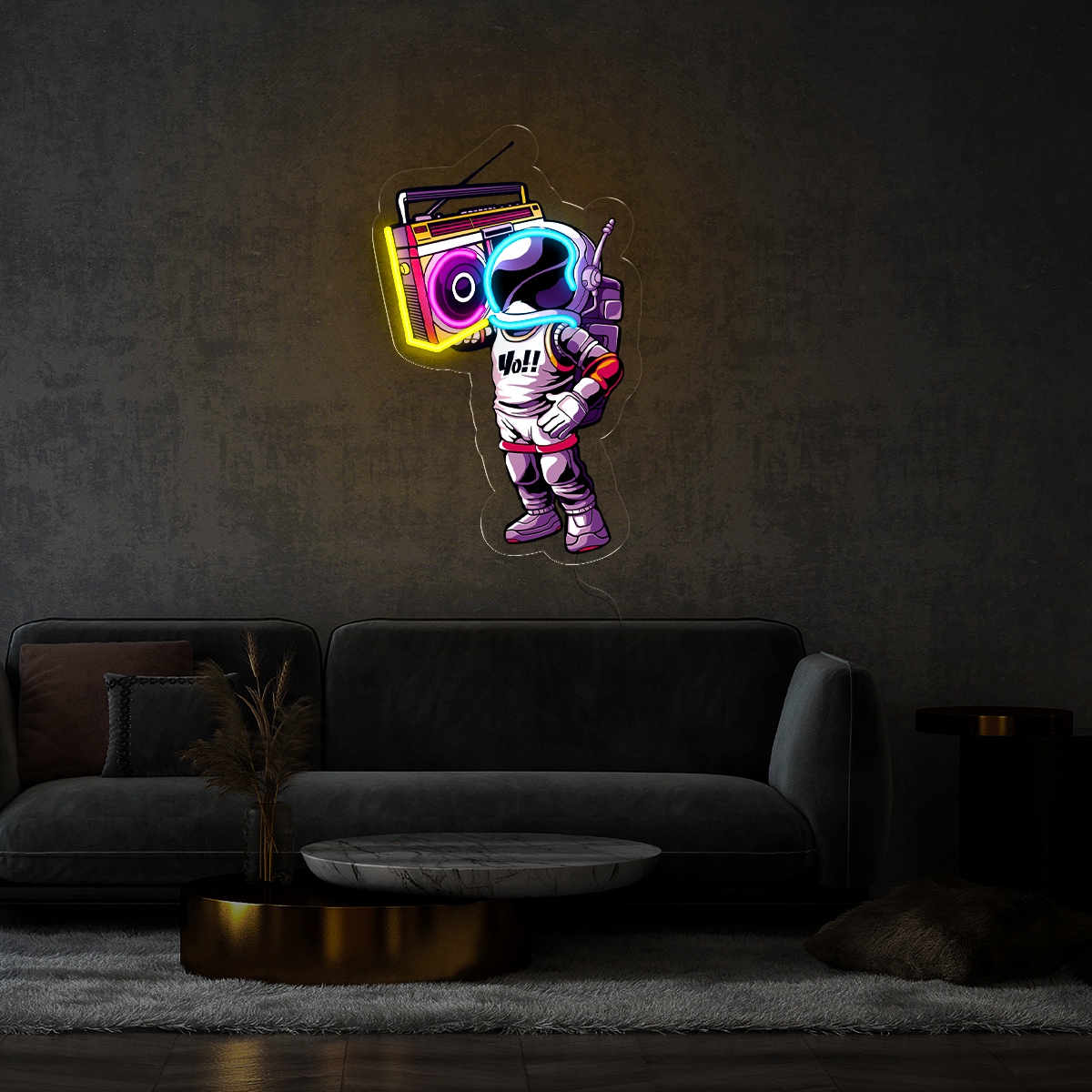 Astronaut and Boombox Artwork Led Neon Sign