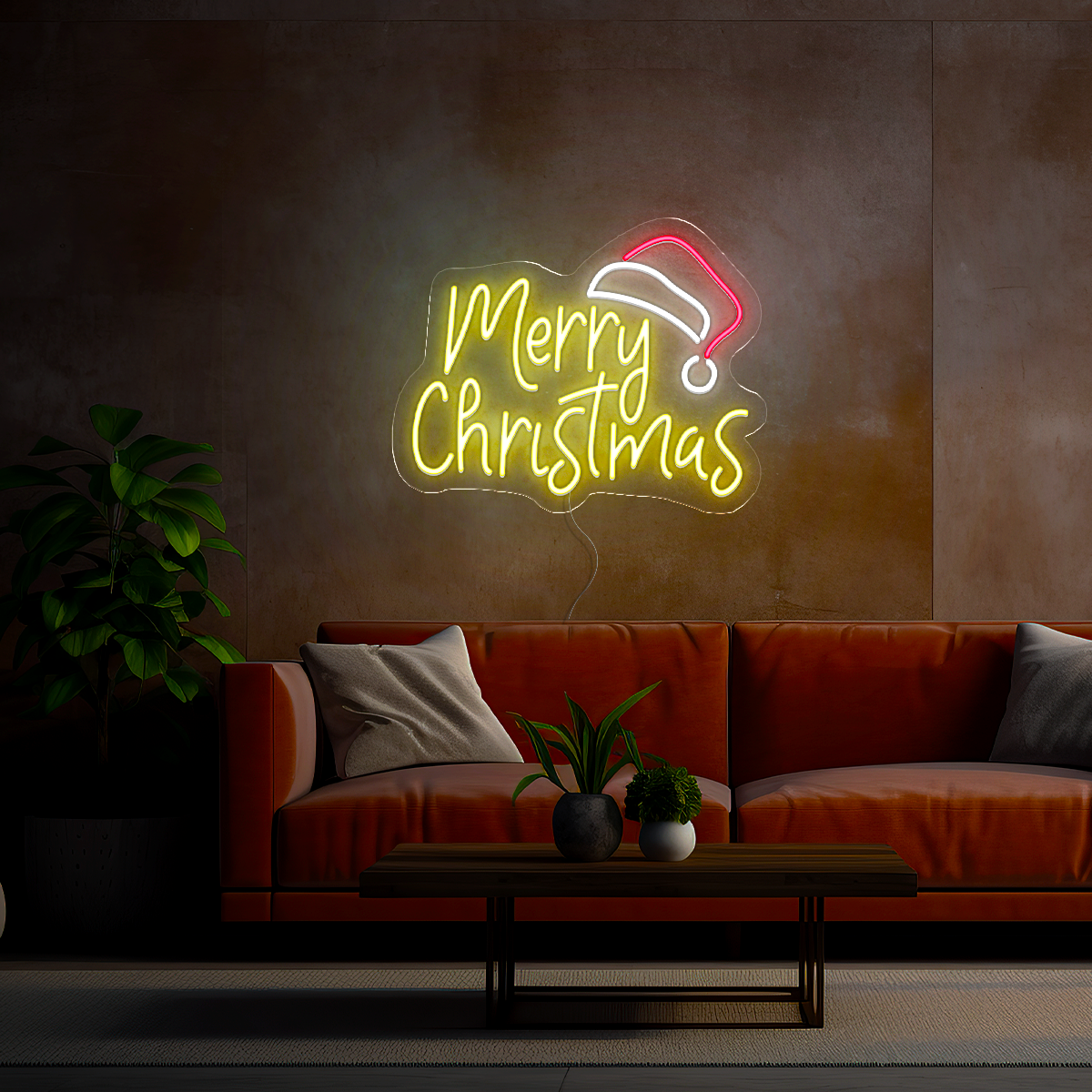 Merry Christmas with Santa Hat Led Neon Sign