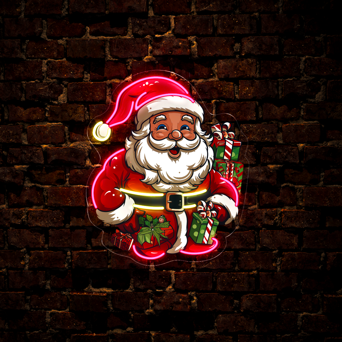 Santa Claus with gifts and candy Artwork Neon Sign