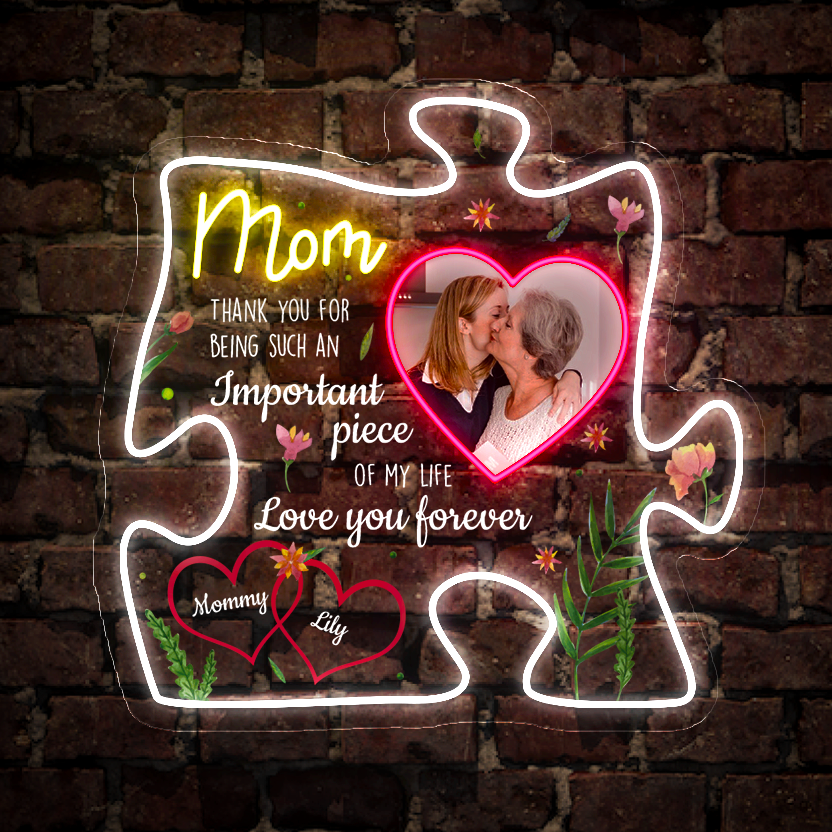 Personalized Photo Mother's Day Puzzle Neon Sign