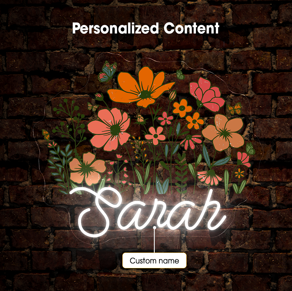 Personalized Name Flower Decor Artwork Neon Sign