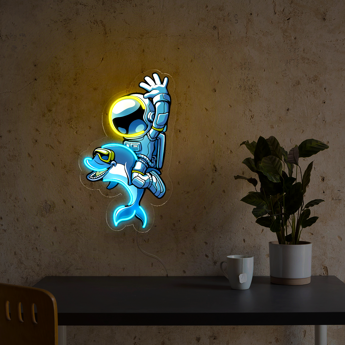 Astronaut play with Dolphin Artwork Led Neon Sign