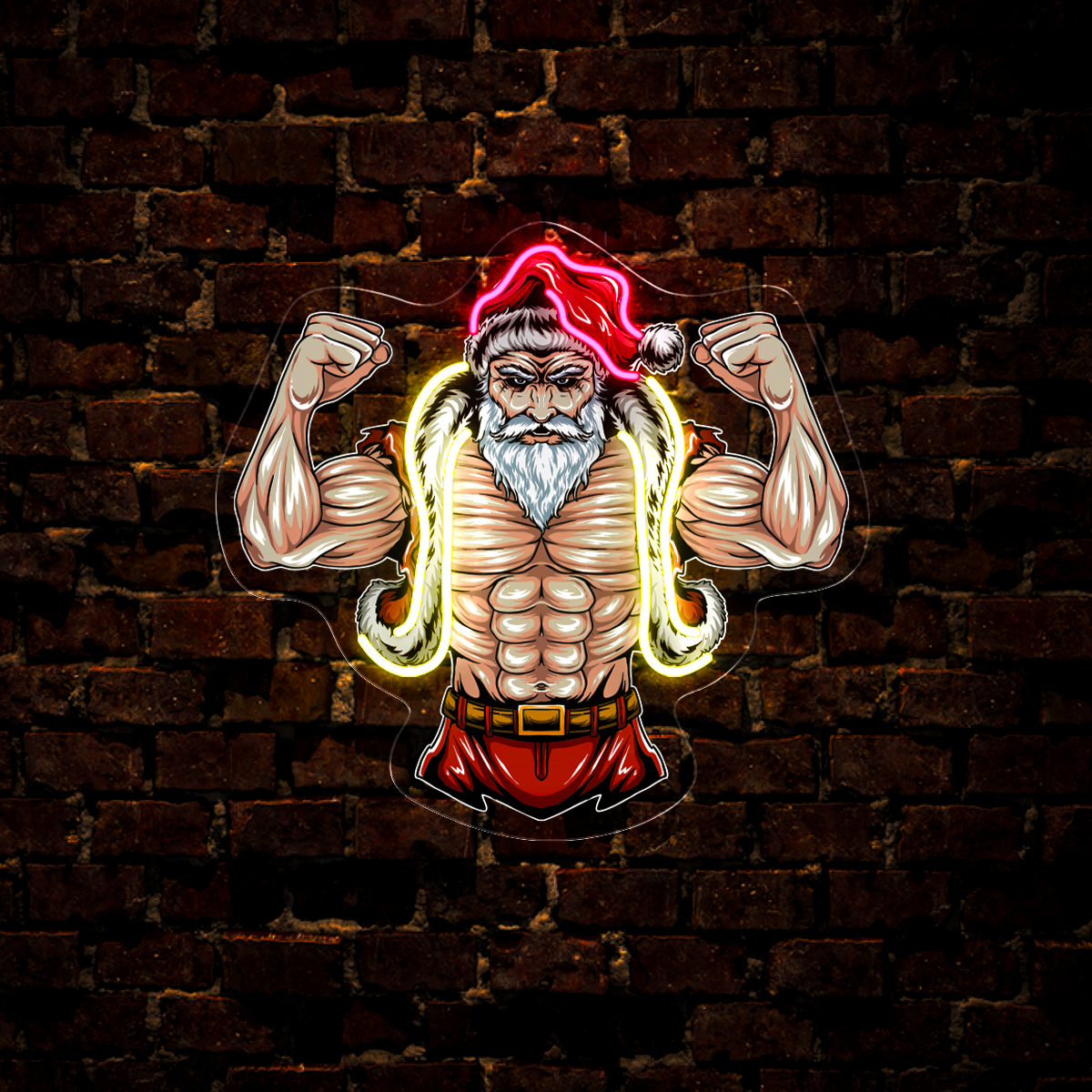 Santa Claus Christmas Gym muscle bodybuilding Artwork Led Neon Sign