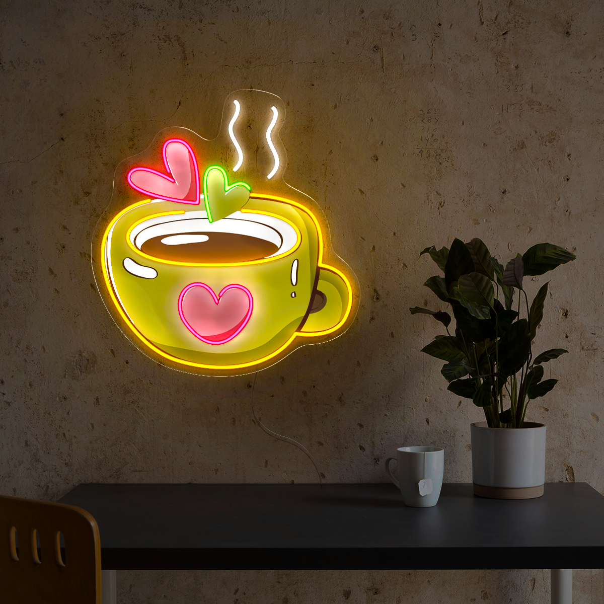 Coffee Time with Hearts Artwork Led Neon Sign