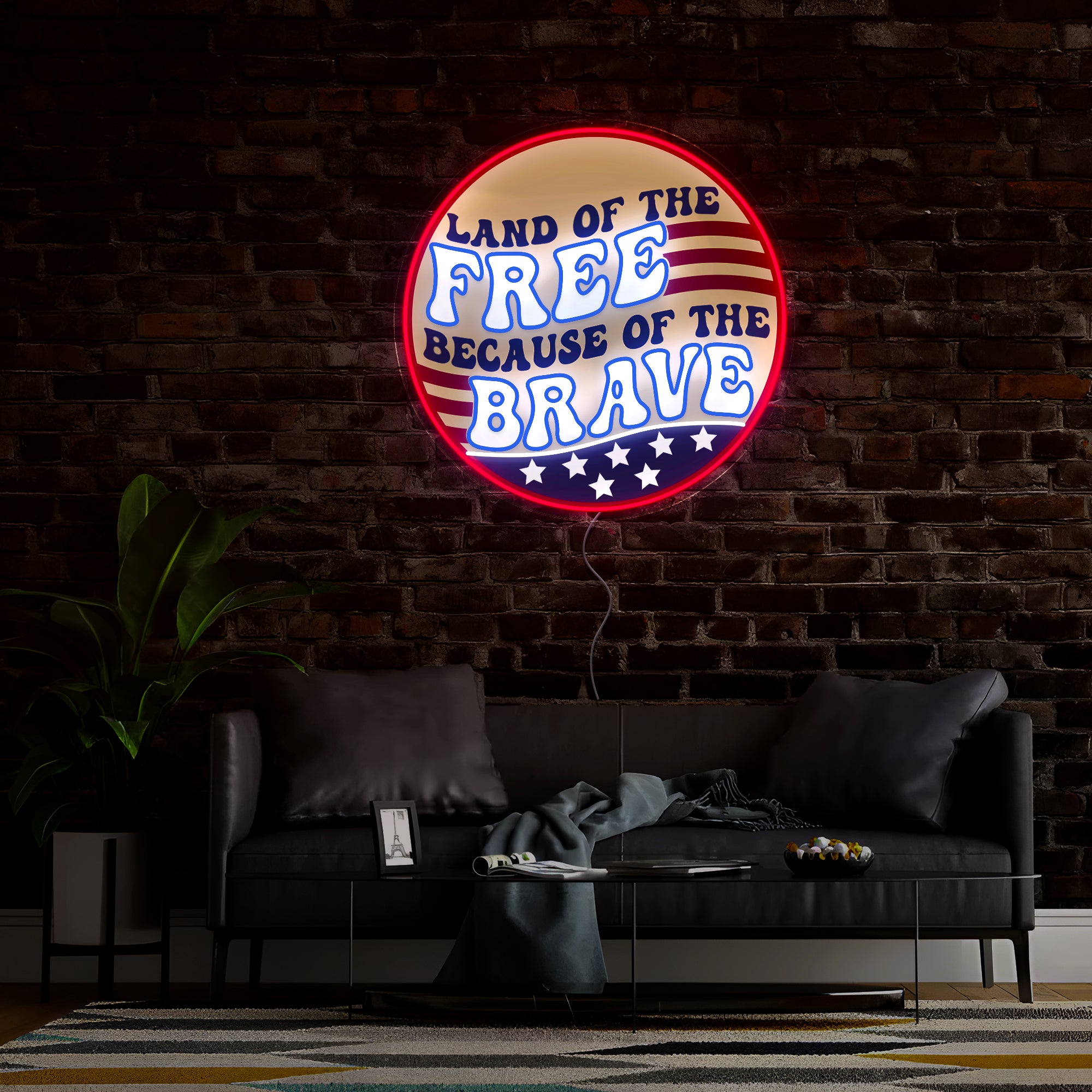 Land of the Free because of the Brave 4th of July Artwork Led Neon Sign