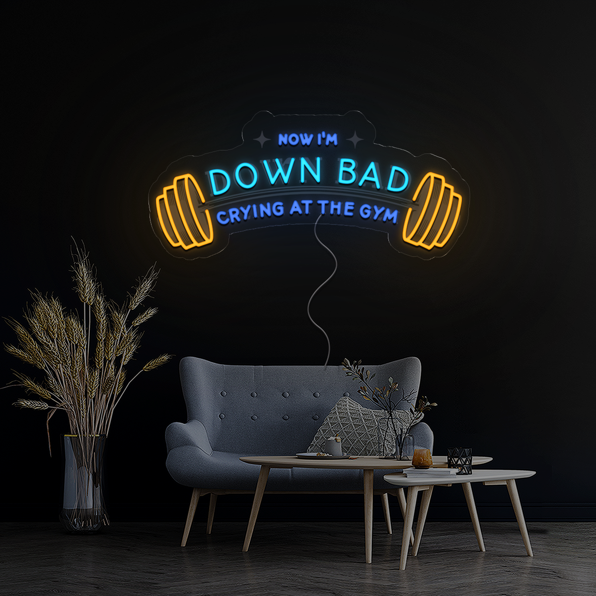 Now I'm Down Bad Crying At The Gym Artwork Led Neon Sign