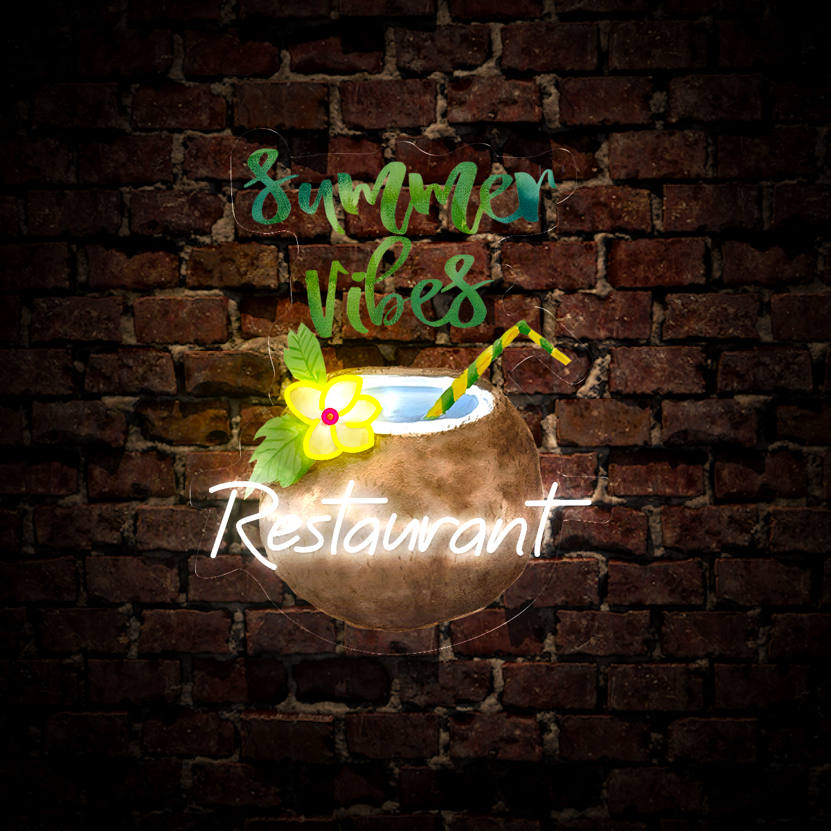 Summer Vibes Coconut restaurant Artwork Neon Sign