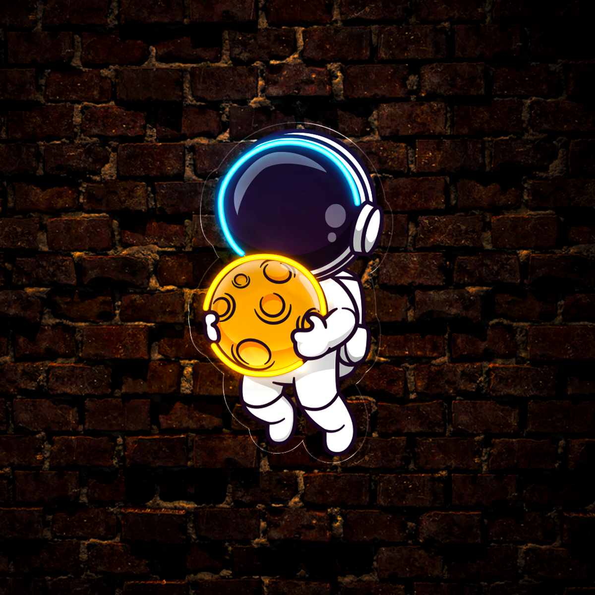 Astronaut Floating In Space And Holding Moon Artwork Led Neon Sign