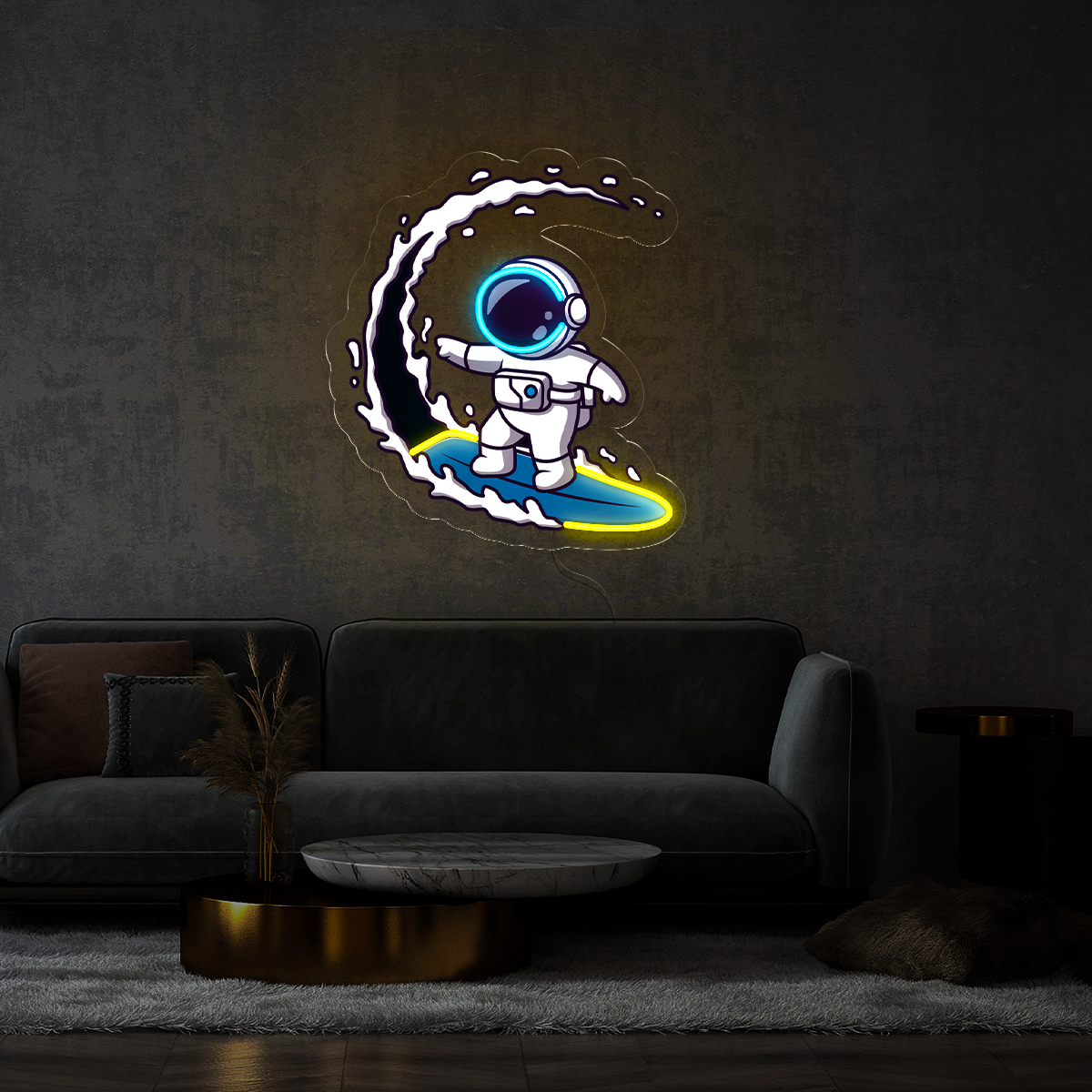 Astronaut Surfing on Space Wave Artwork Led Neon Sign