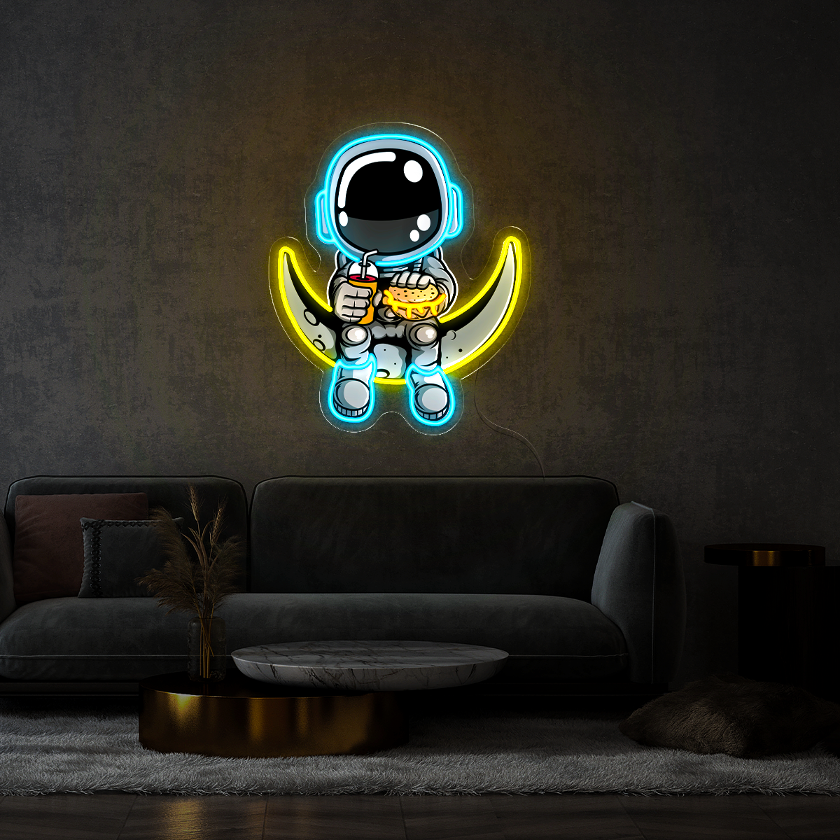 Cute Astronaut on the Moon Artwork Led Neon Sign