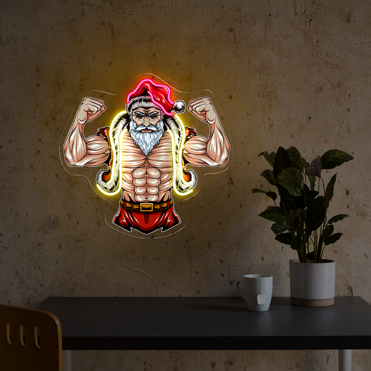 Santa Claus Christmas Gym muscle bodybuilding Artwork Led Neon Sign