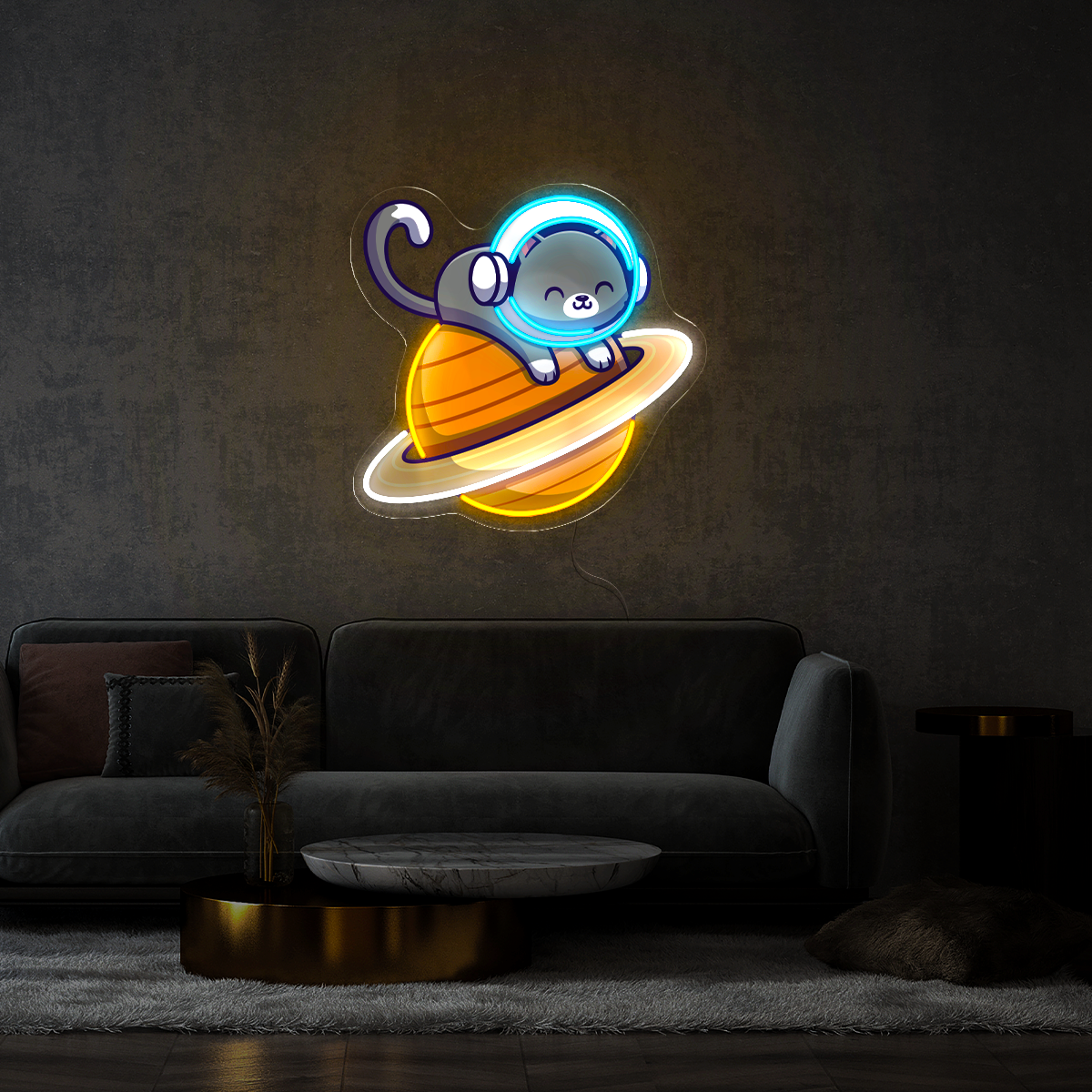 Cute Astronaut Cat Artwork Led Neon Sign