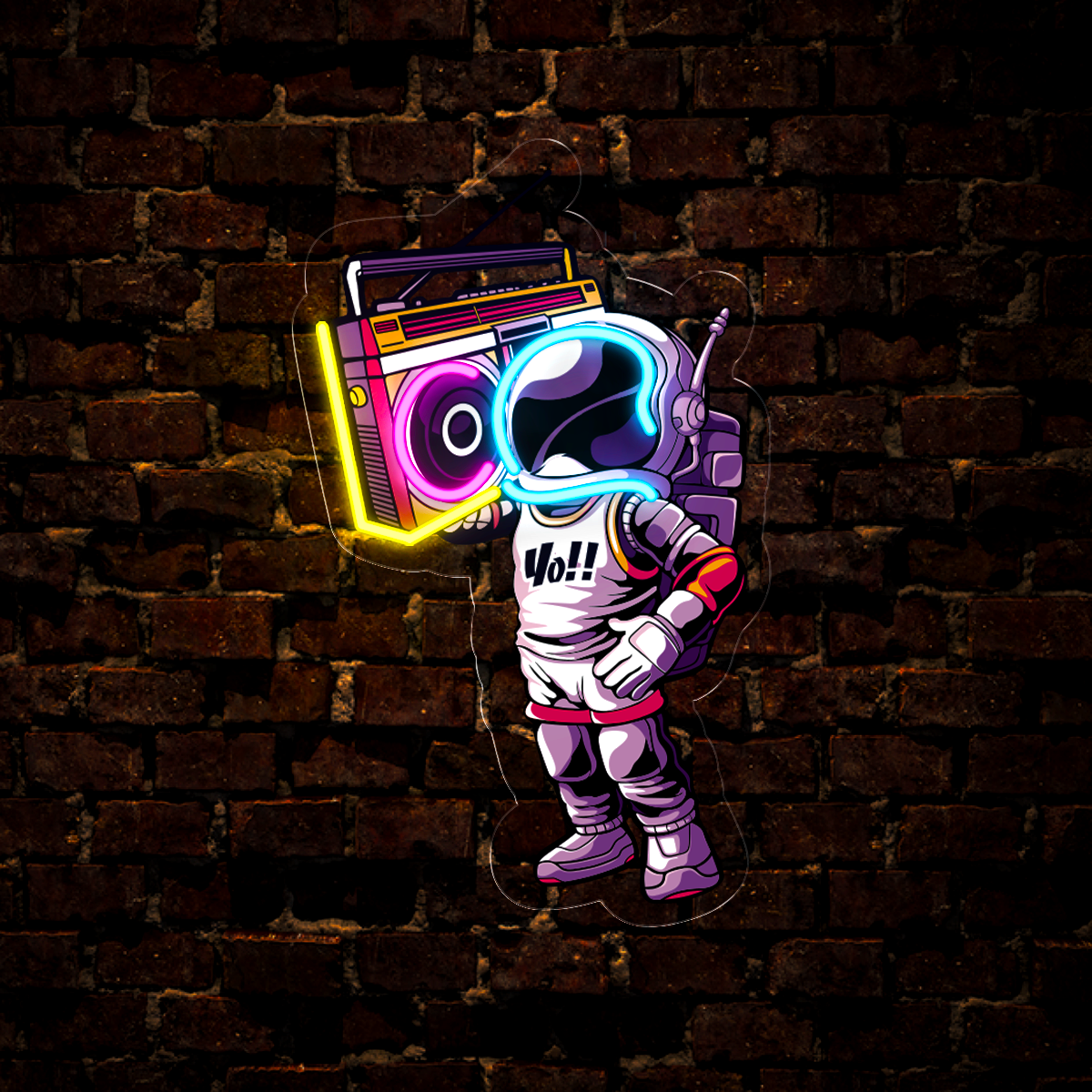 Astronaut and Boombox Artwork Led Neon Sign