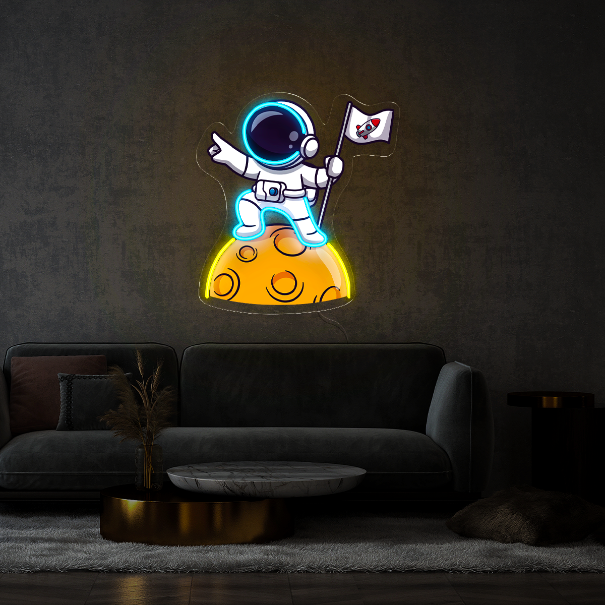 Cute Astronaut Lay On Moon Cartoon Artwork Led Neon Sign