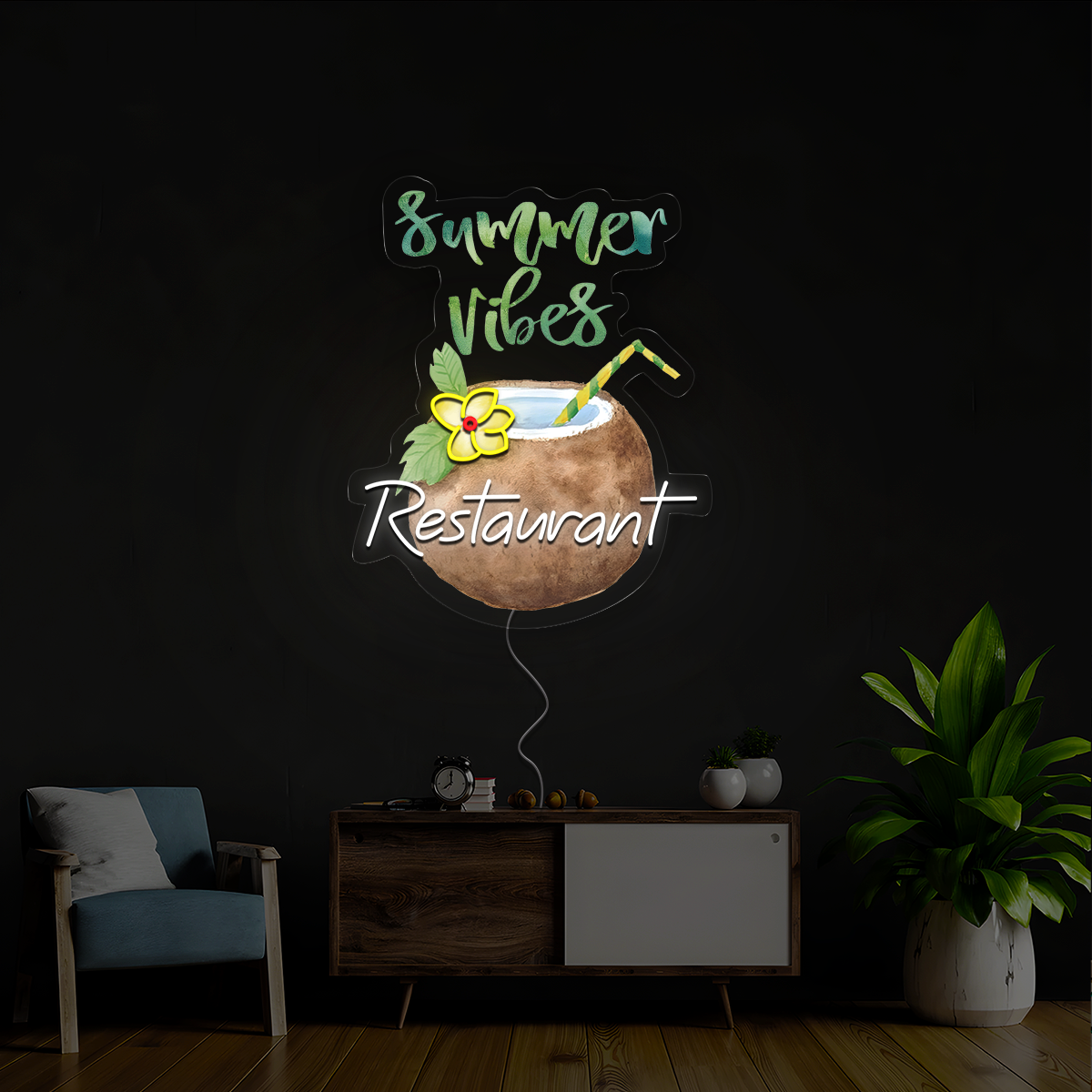 Summer Vibes Coconut restaurant Artwork Neon Sign