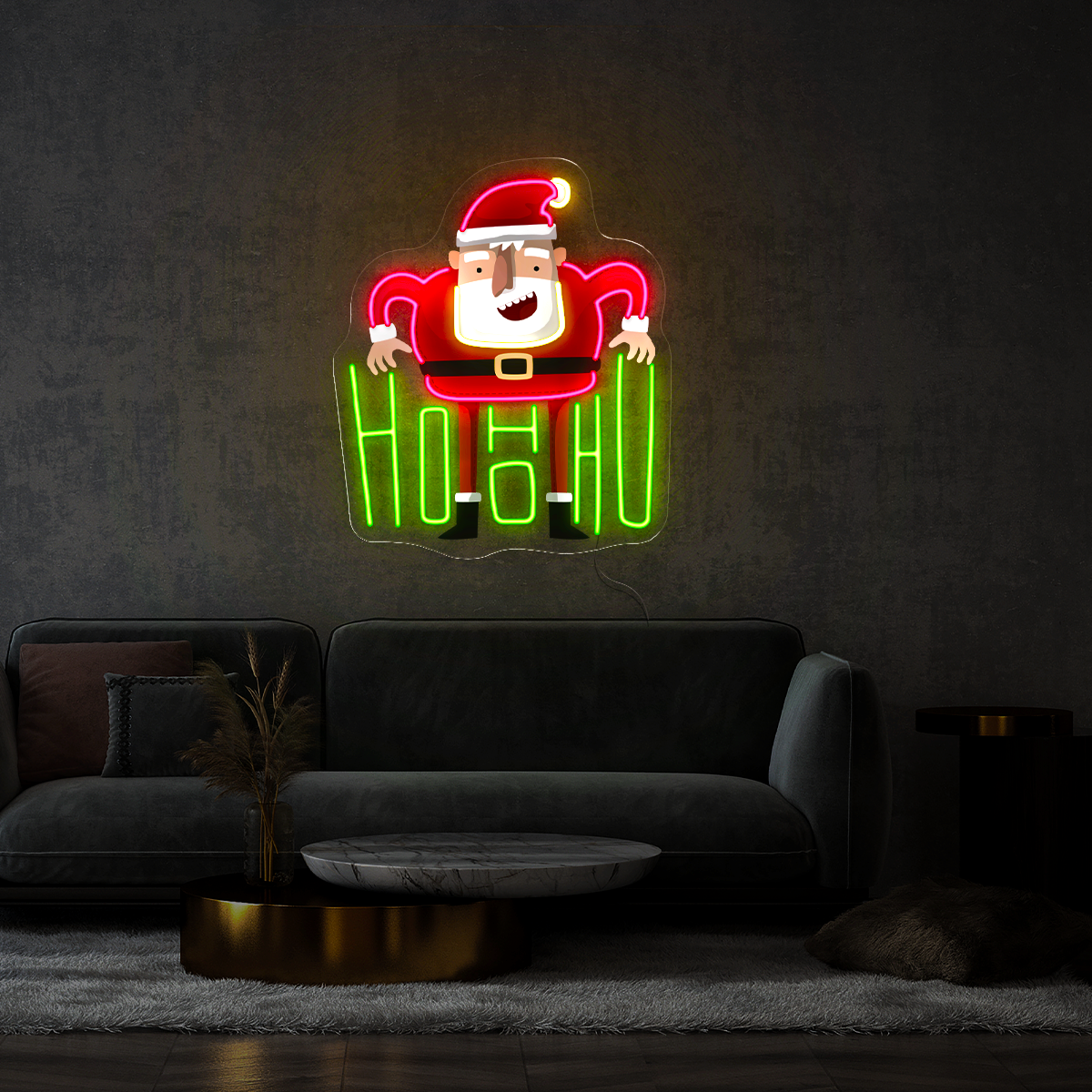 Christmas Character with HO HO HO Neon Sign