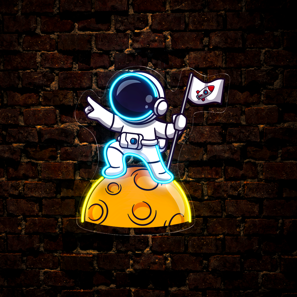 Cute Astronaut Lay On Moon Cartoon Artwork Led Neon Sign