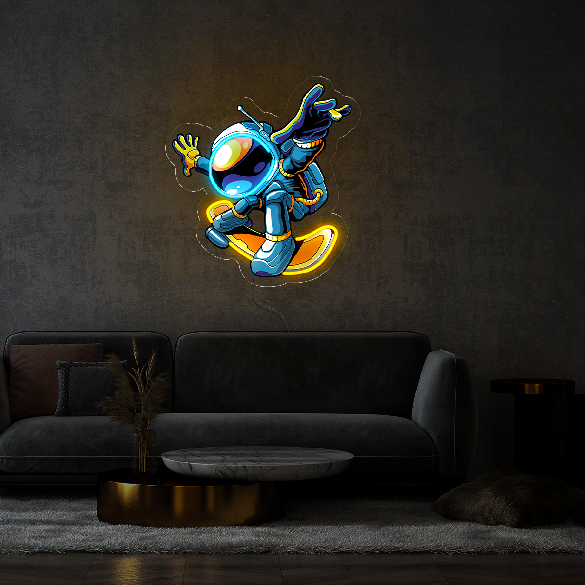 Astronaut Skateboarding on the moon Artwork Led Neon Sign