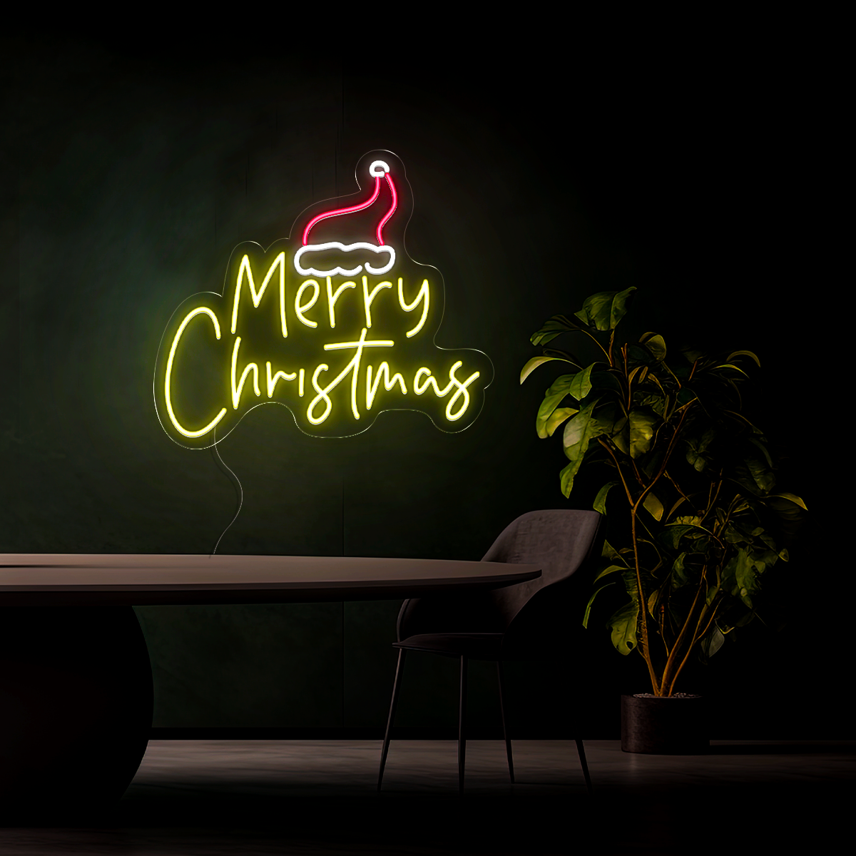 Merry Christmas with Santa Hat Led Neon Sign