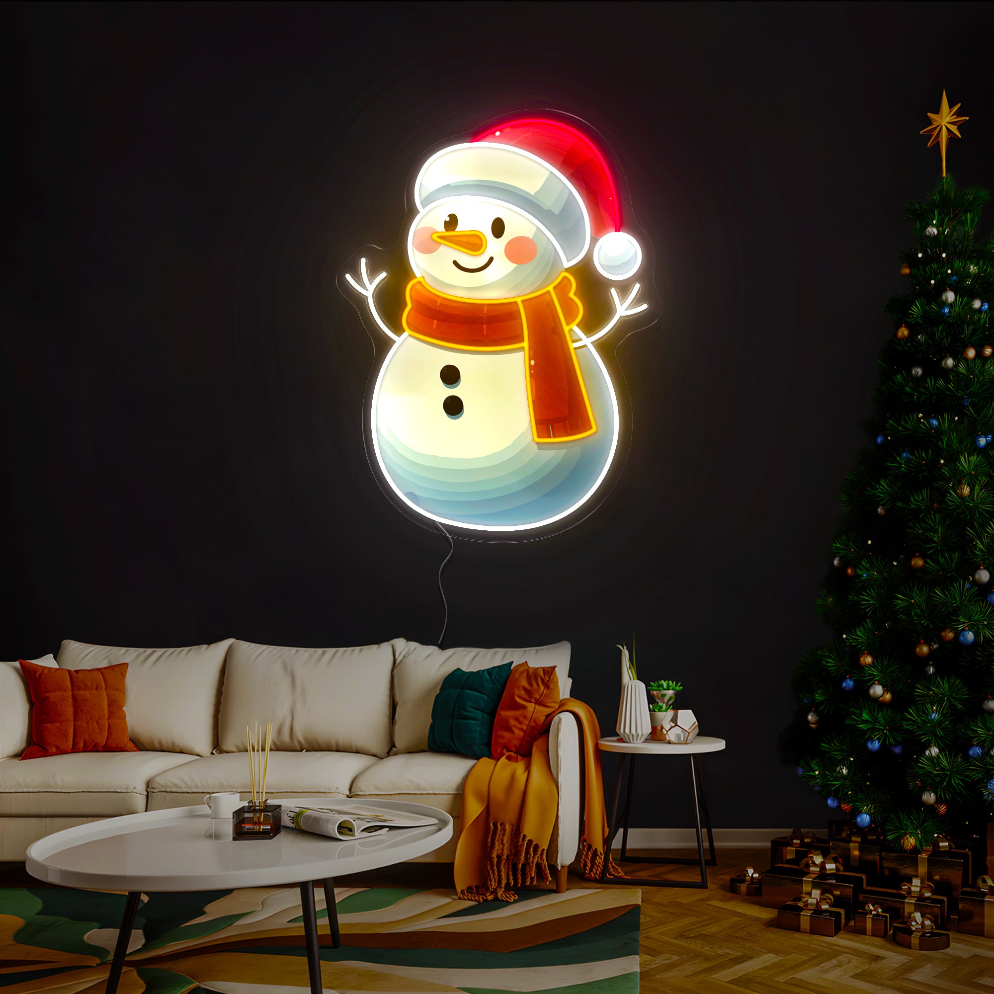 Rusty the Snowman Christmas Artwork Neon Sign