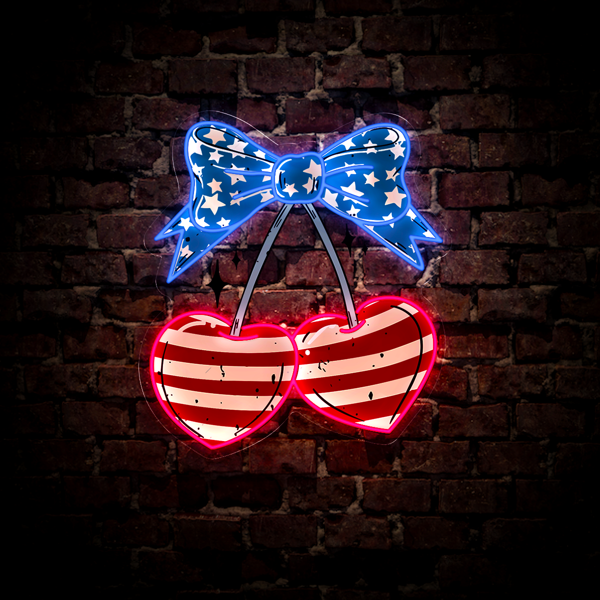 Cherry Coquette Bow 4th of July Artwork Led Neon Sign