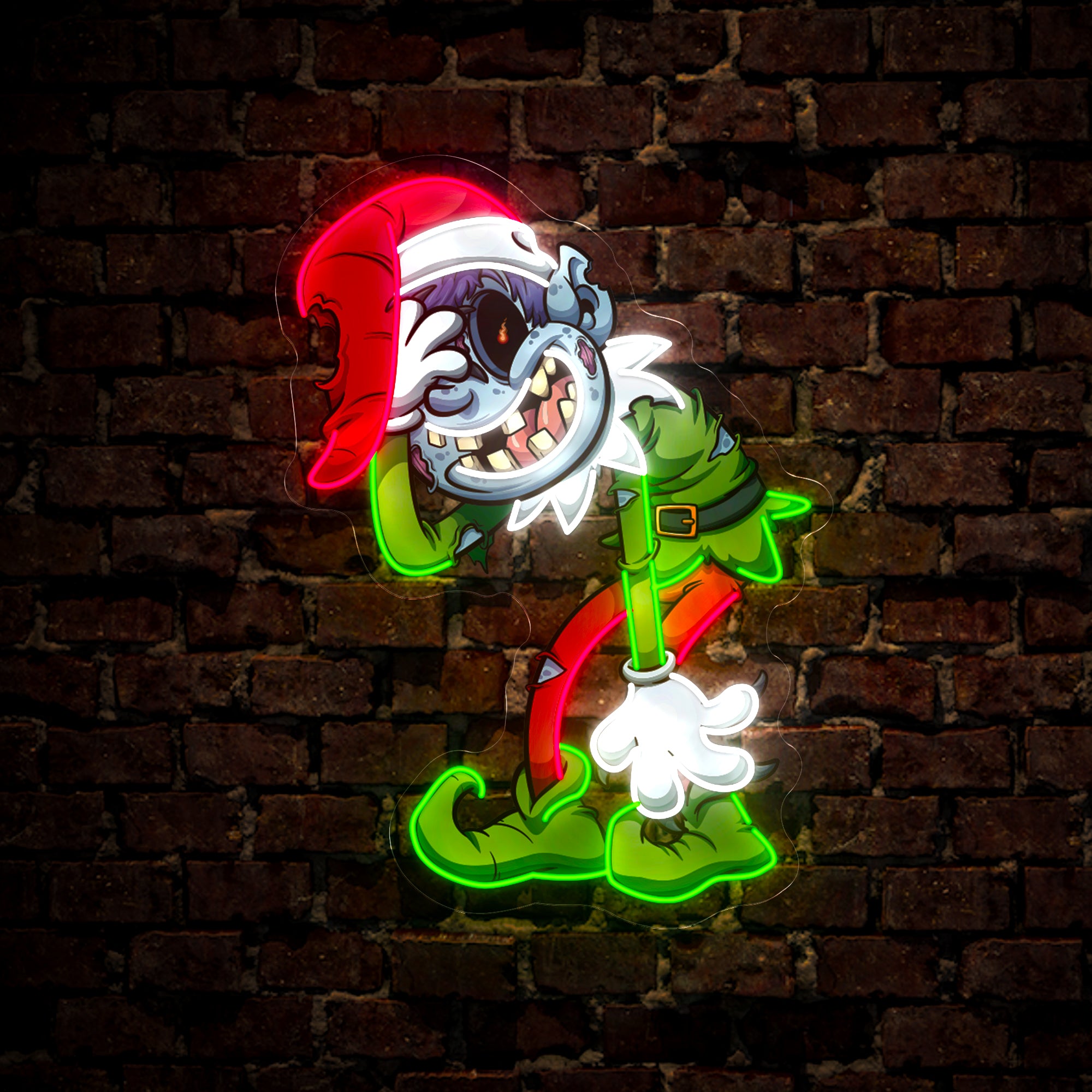 Christmas Zombie elf with Evil Smil Artwork Led Neon Sign