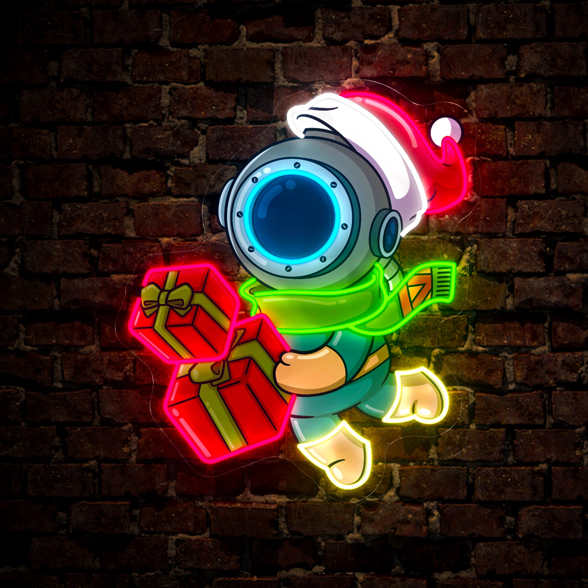 The Diver is falling down while carrying Christmas Gift Boxes quickly Artwork Led Neon Sign