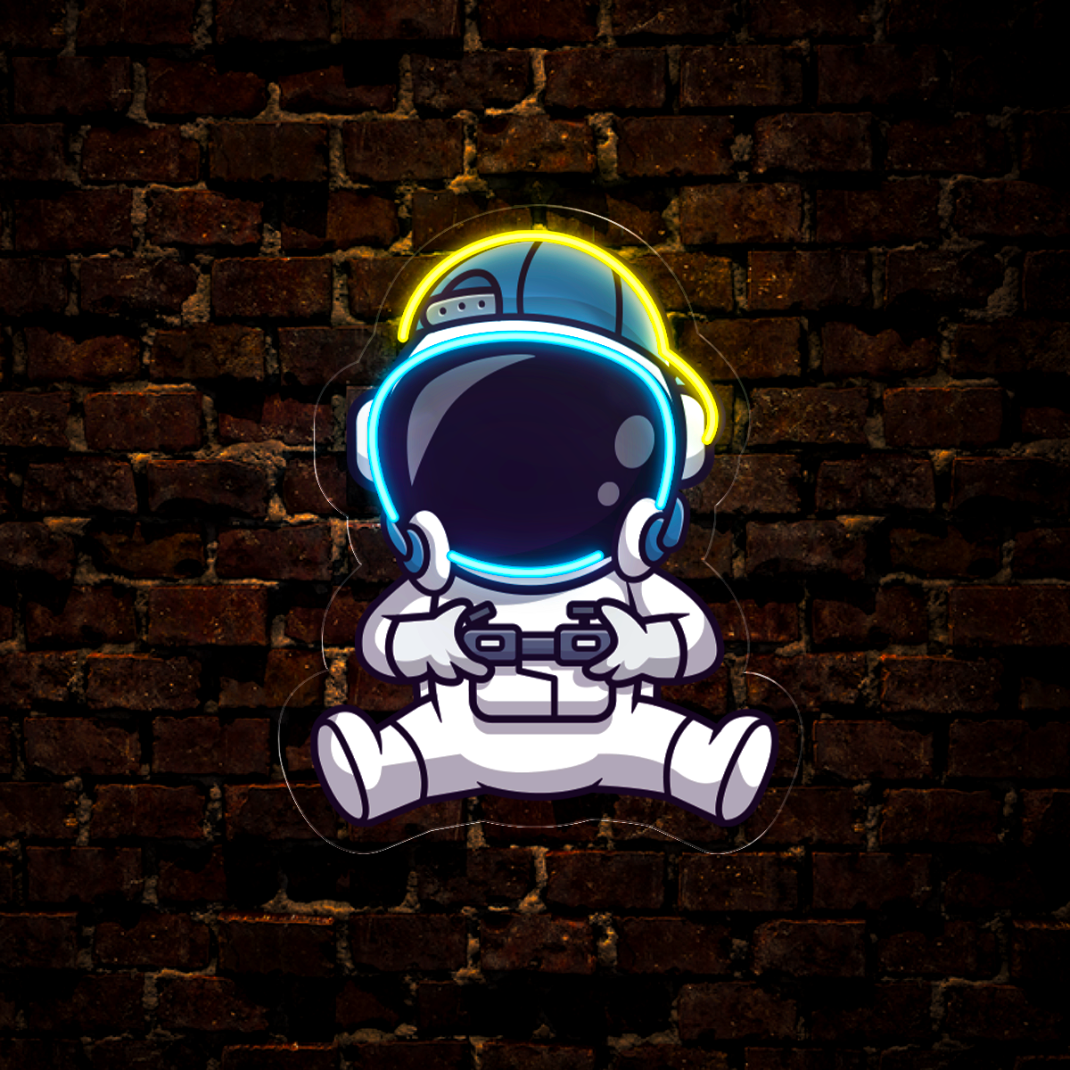 Cute Astronaut Playing Game Artwork Led Neon Sign