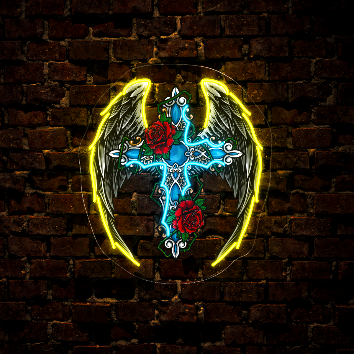 Cross with Roses Artwork Led Neon Sign