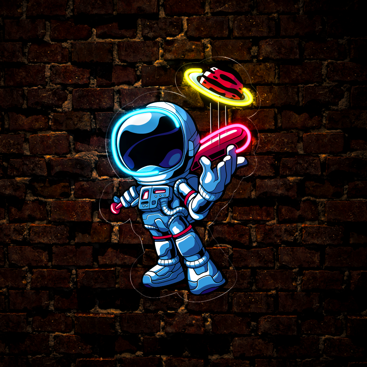 Astronaut playing Baseball Artwork Neon Sign