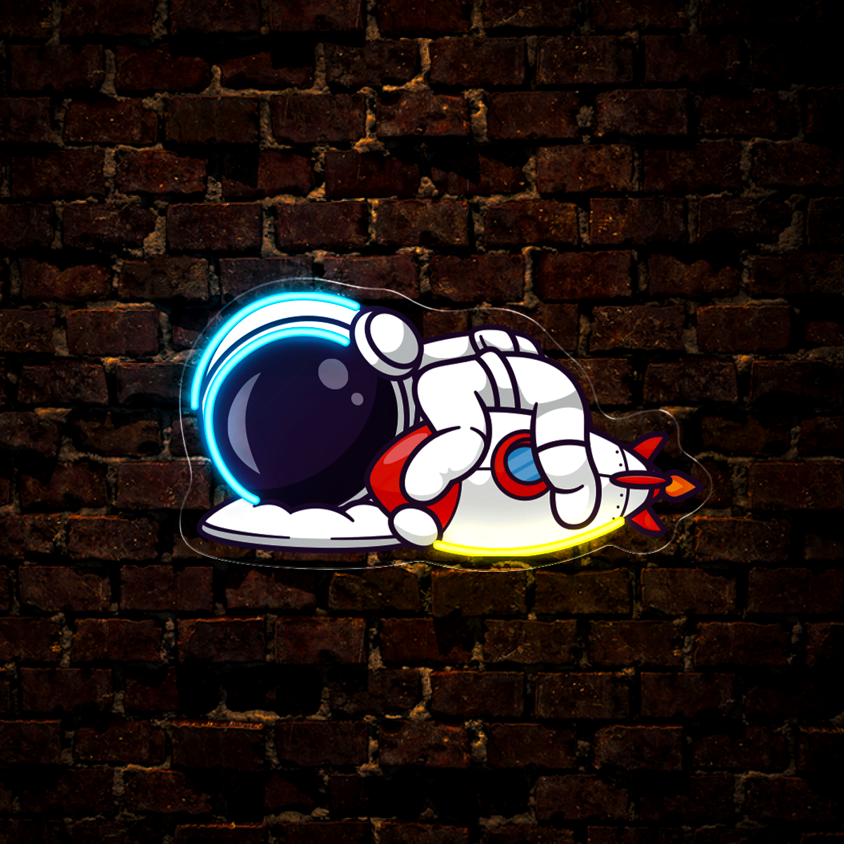 Cute Astronaut Sleeping With Rocket Artwork Led Neon Sign