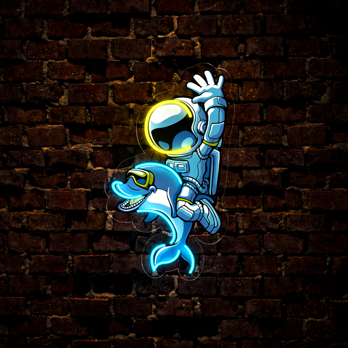 Astronaut play with Dolphin Artwork Led Neon Sign