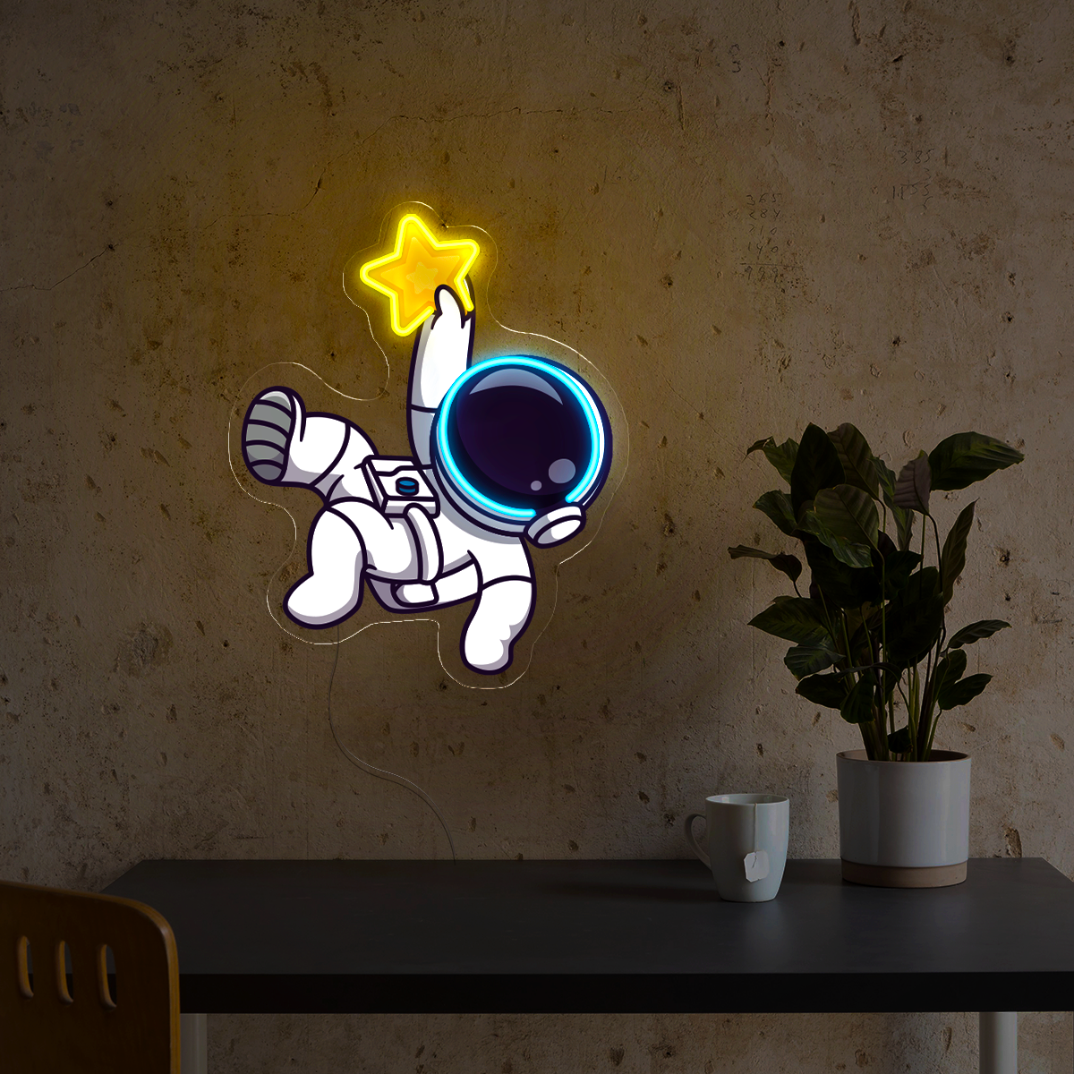 Cute Astronaut Catching Star Artwork Led Neon Sign