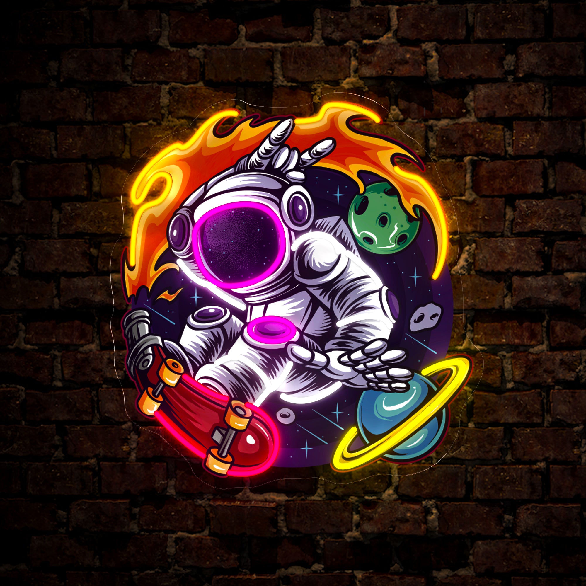 Astronaut Burn Skateboarding Artwork Led Neon Sign