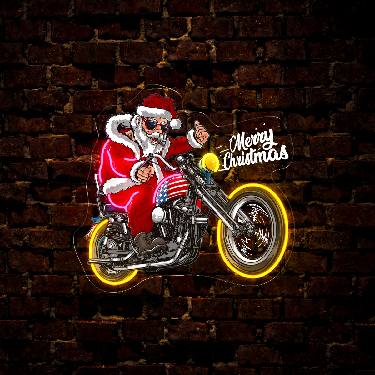 Santa Claus Christmas USA Tour Biker Motorcycle Artwork Led Neon Sign