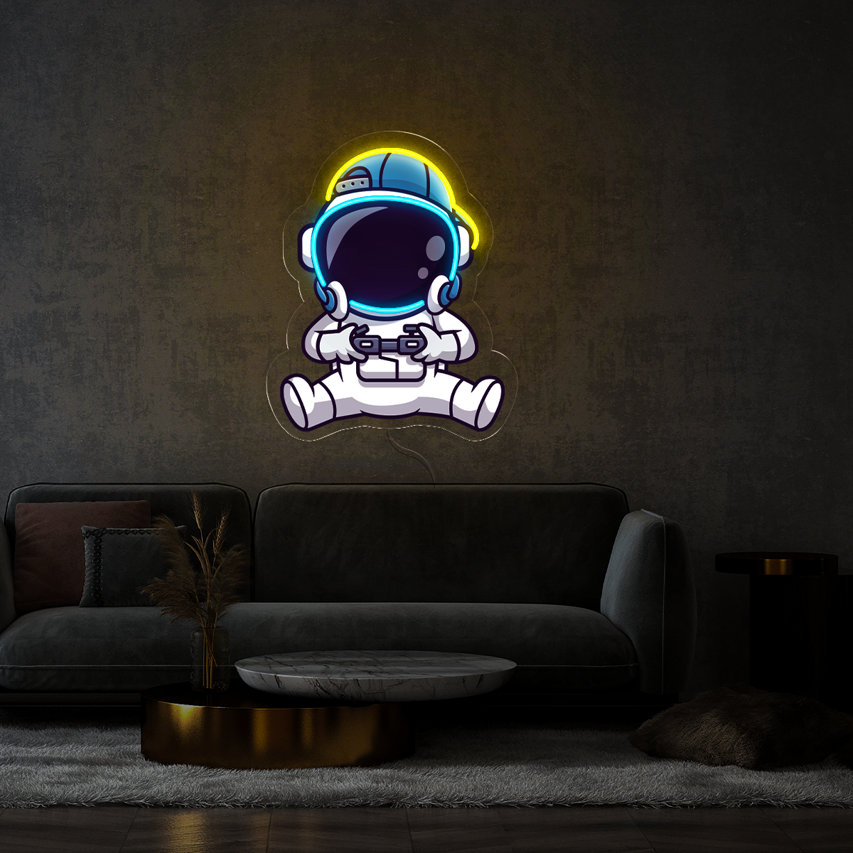 Cute Astronaut Playing Game Artwork Led Neon Sign