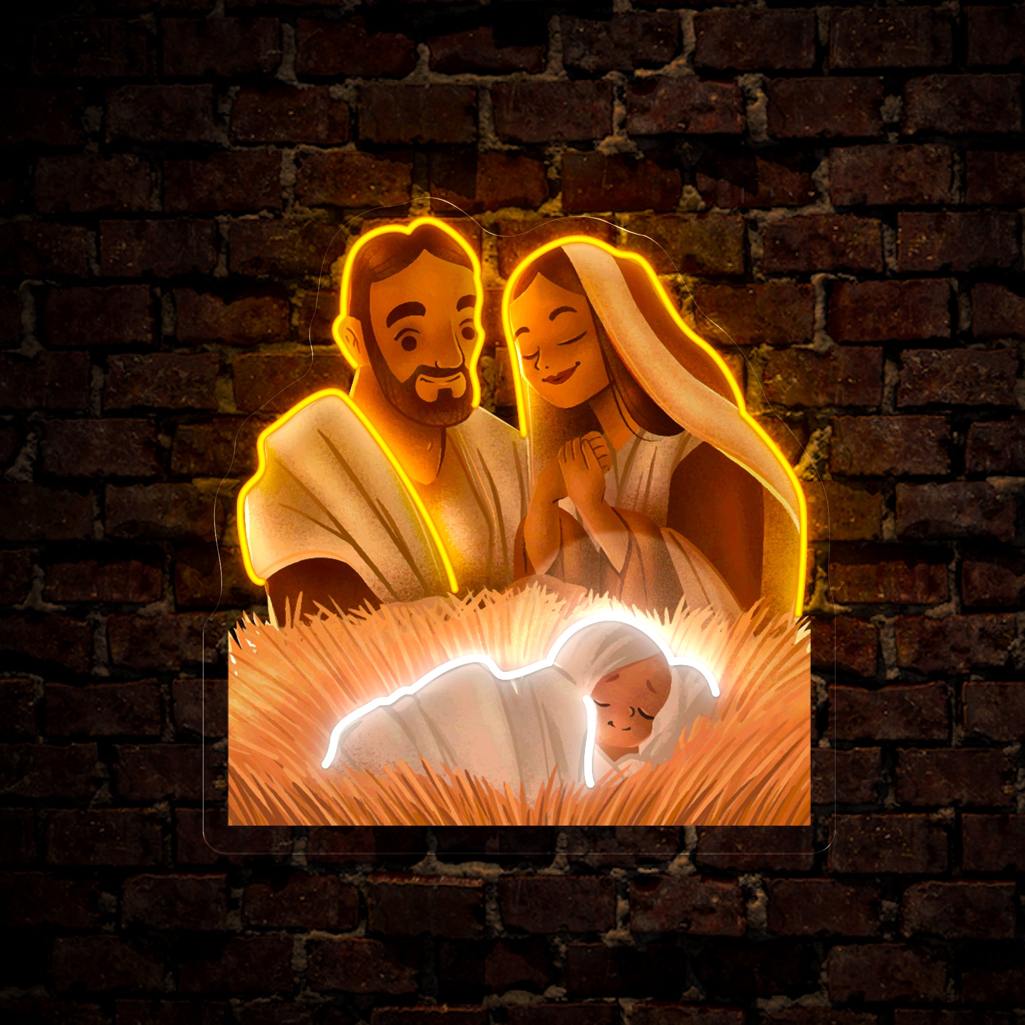 Christmas Hand Drawn Nativity Scene Artwork Led Neon Sign