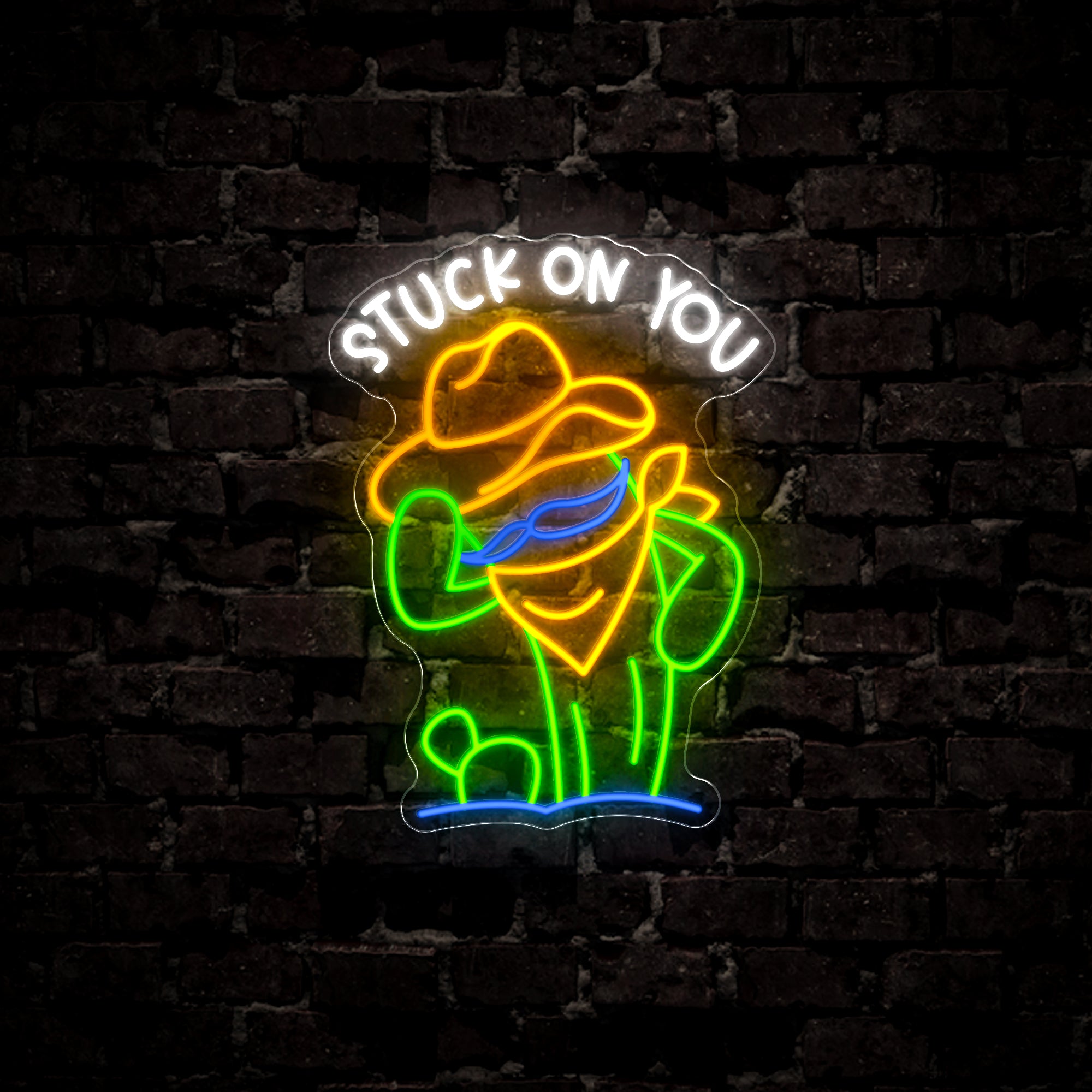 Stuck On You Cowboy Hat Cactus Horseshoes Led Neon Sign