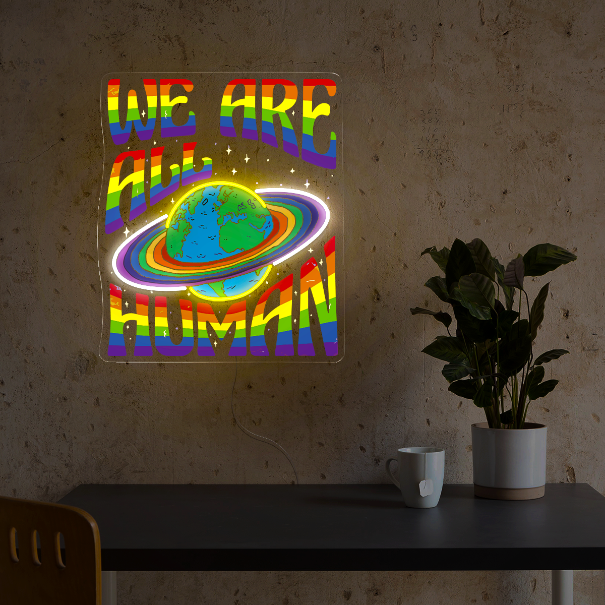 LGBT Earth We Are All Human Pride Artwork Neon Sign