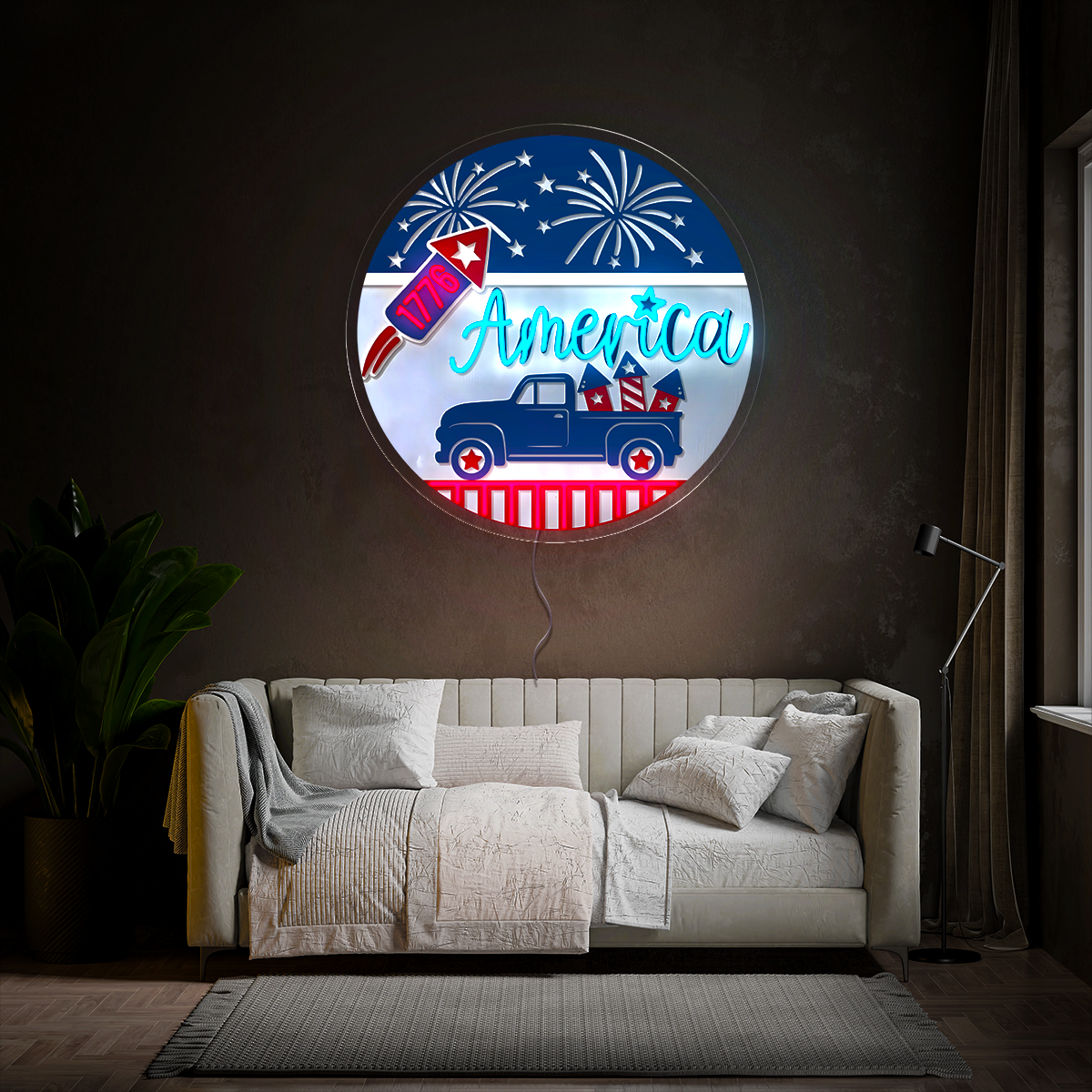 America 4th Of July Artwork Neon Sign