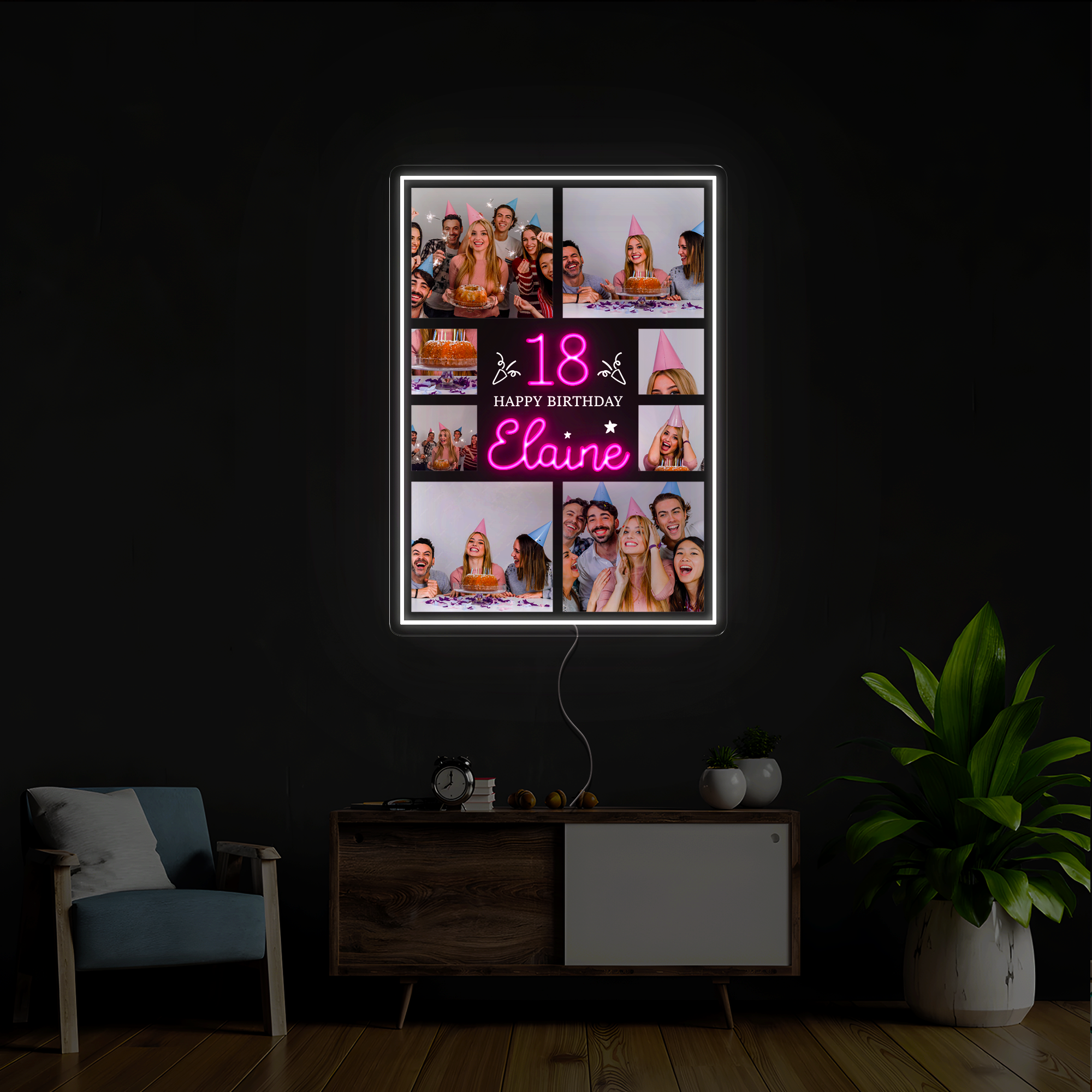 Personalized 18th Birthday Photo Collage Neon Sign