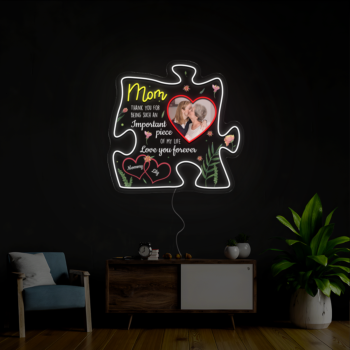 Personalized Photo Mother's Day Puzzle Neon Sign