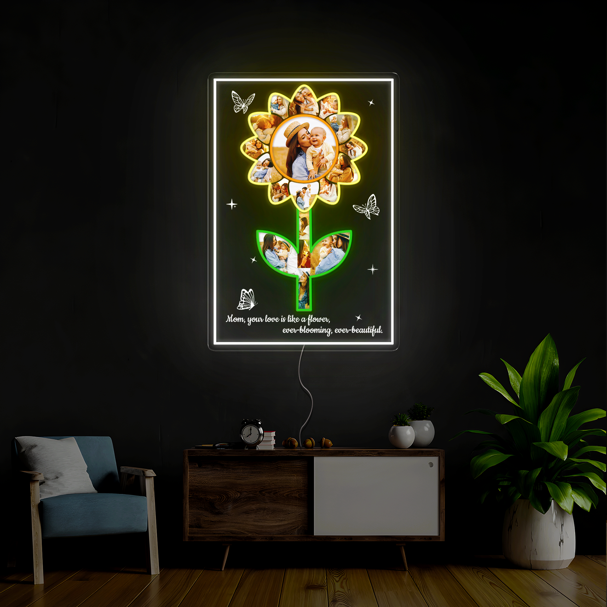 Personalized Sunflower Photo Collage Neon Sign